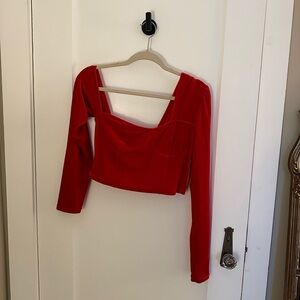 Red velvet, one shoulder top, size M